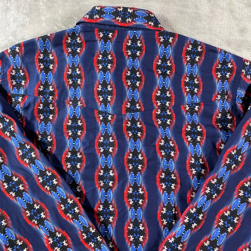 Wrangler Shirt Mens Large Blue Western Aztec Snap Cowboy‎ Festival Casual - Picture 10 of 12